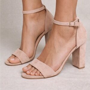 Blush Suede Block Heel Sandals Ankle Strap Nude Size 7